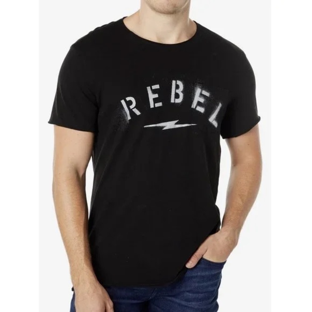 John Varvatos REBEL Stencil Black T-Shirt Size XXL; Raw Edges
